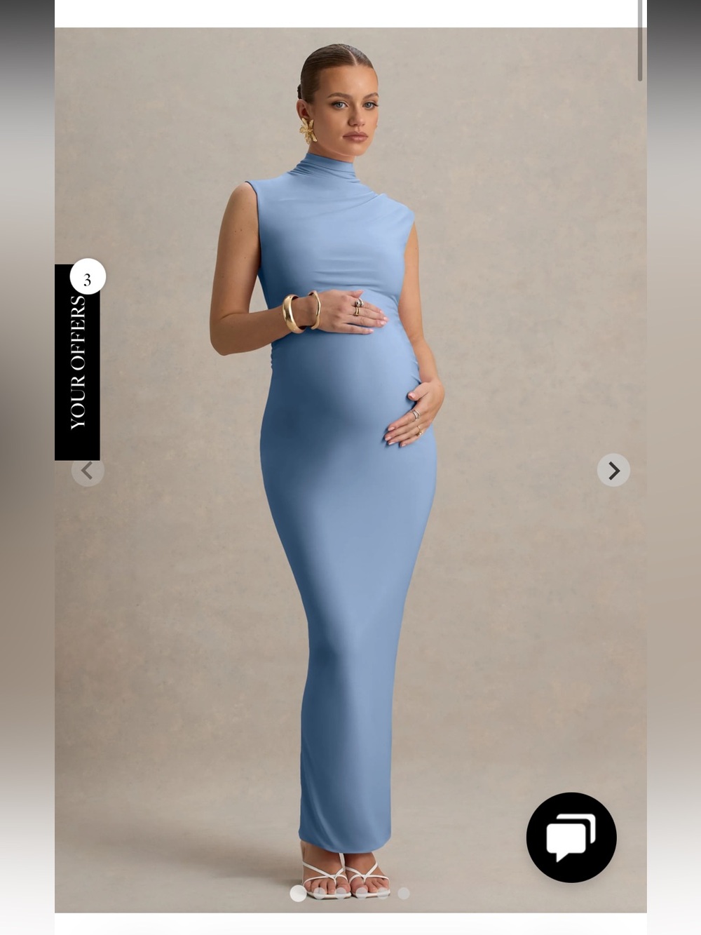 Club L London Kienna Powder Blue Ruched High-Neck Maternity Maxi Dress Size 10
